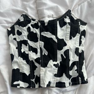 cow print corset, with tag